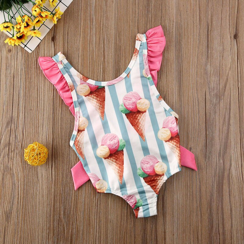 Sommer Kleinkind Kleinkind Baby Girsl badeanzug Bademode Bademode eins-stück Rüschen Schwimmbad badeanzug Schwimmen eis Nette 1-4Y