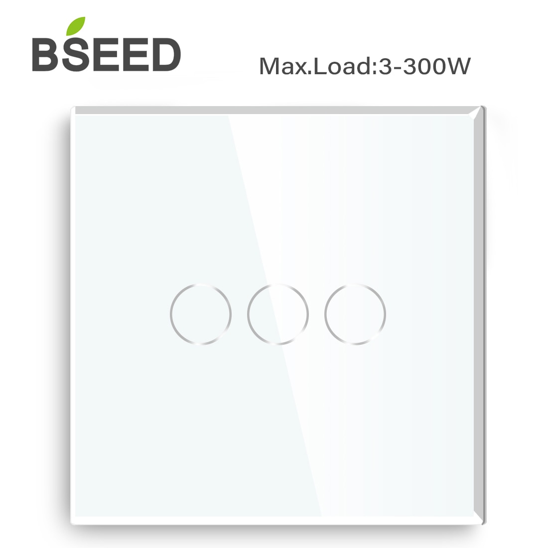 BSEED Touch Screen Light Switches LED Backlight EU Wall Sockets Switches Glass Panel Max.Load 300W 1/2/3Gang LED Light Switches: 3Gang