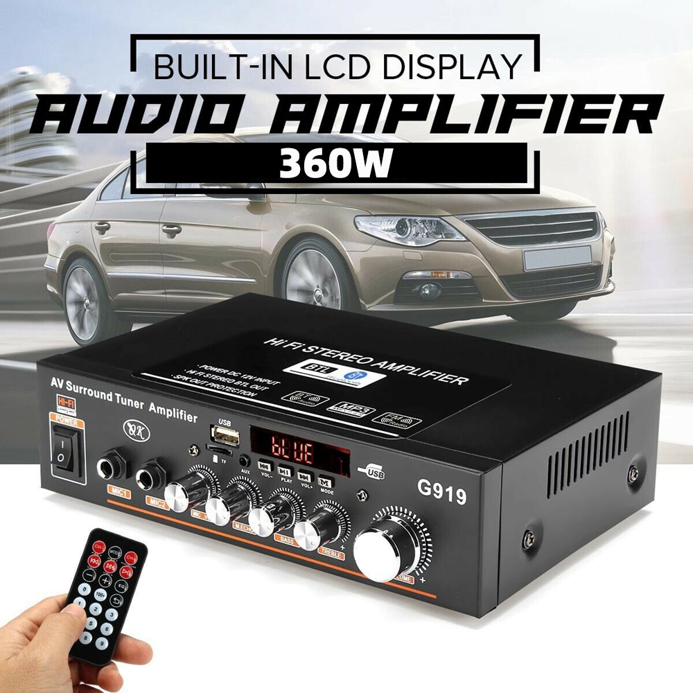 12V/220V/110V 360W Bluetooth Stereo Mini Amplificador Audio Power Amplifier FM SD HIFI 2CH AMP Audio Music Player for Car Home