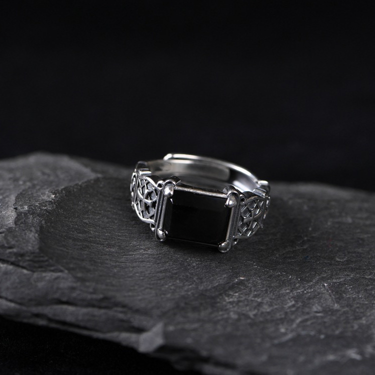 HX – bague croisée couleur argent pour hommes, personnalité dominante, tendance Hip Hop, anneau unique, bijoux en pierre noire,
