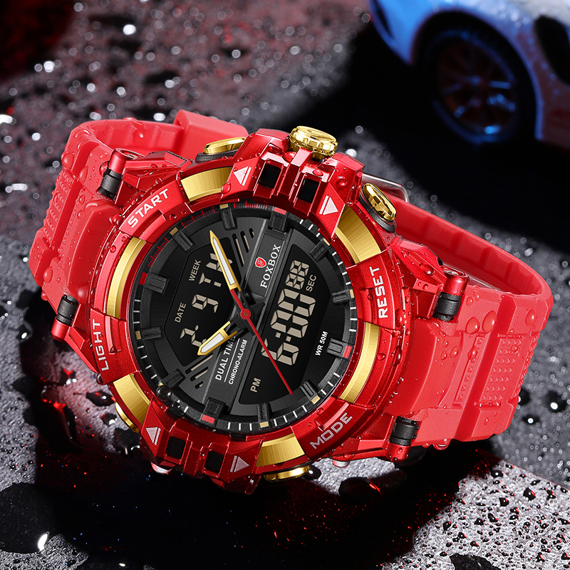 Foxbox Digitaal Herenhorloge Waterdicht Horloge Led Quartz Dual Display Horloge Sport Heren Eenvoudige Mode Daily Wear Reloj Hombre