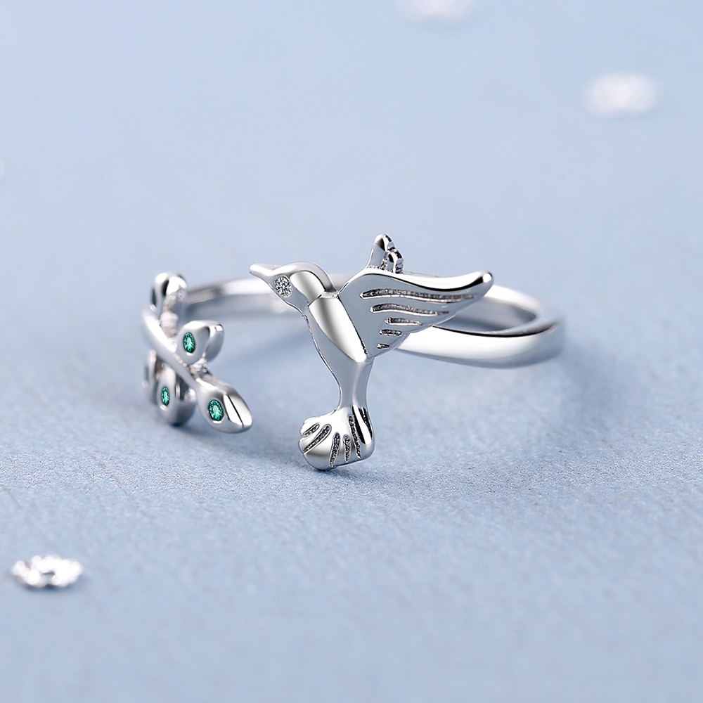 Nehzy S925 Stempel Zilver Vrouwen Mode-sieraden Crystal Zircon Leaf Bird Eenvoudige Opening Verstelbare Ring