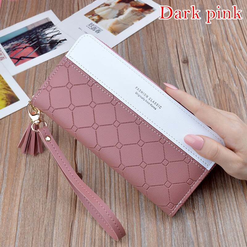 Long Pu Leather Women Wallet Plaid Tassel Wallets For Woman Wallet Purse Clutch Credit Card Holder Long purse cluthes: E