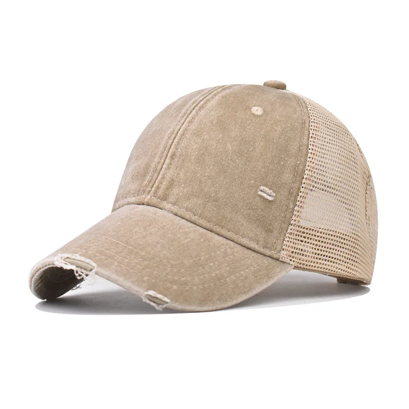 Gorra de béisbol lavada de malla de algodón transpirable para hombre y mujer, gorra de tabla ligera rasgada antigua, sombrero Vintage de primavera y verano: Gris oscuro