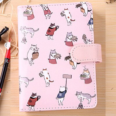 Cute Kawaii Cat Stationery Leather Notebook Japanese Style Color Page Notebook Bullet Diary Agenda Planner Filofax Notepad: Pink 32k