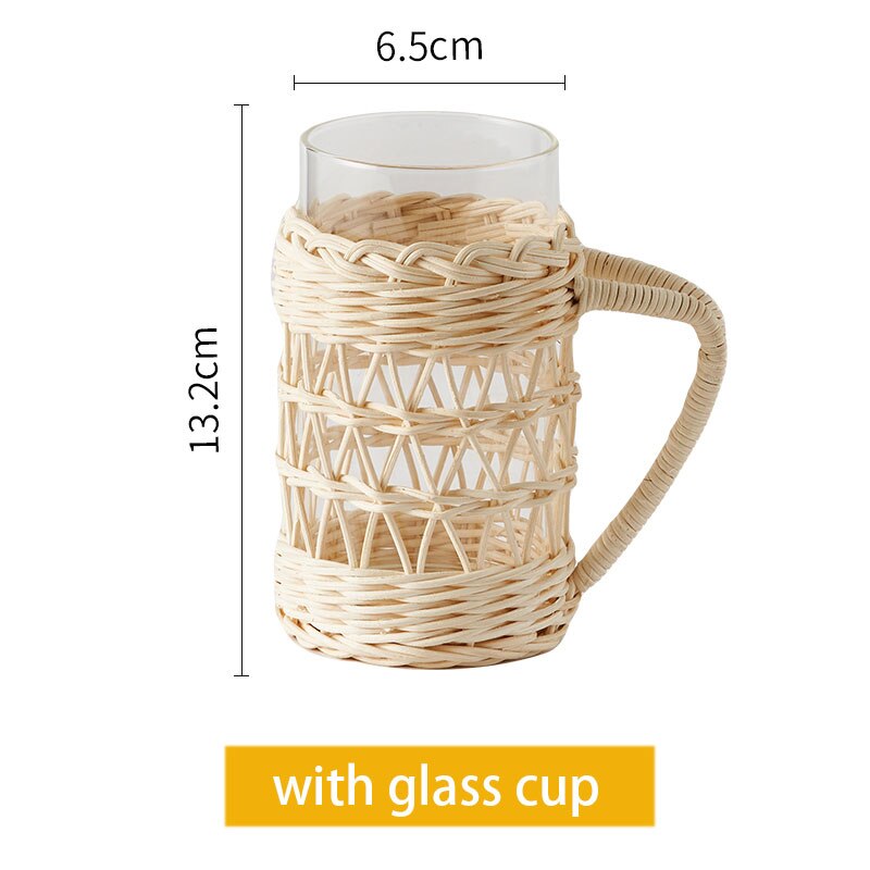 råtnende glass kopp beskyttende etui håndtak japansk stil håndlagde hjem glass kopper naturlig kurvvev vann kopp kjøkken forsyninger: D