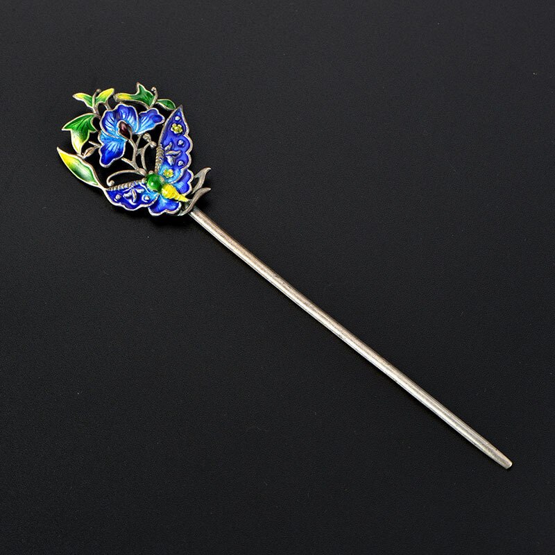 Accesorios para el cabello artesanales Cloisonne, hilo de coser de color plateado, esmalte de colores, efecto de viento nacional, se prueba el papel