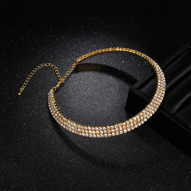 Gargantilla de cadena con cuello de cristal de Color plateado brillante para mujer, Gargantilla con diamantes de imitación para de boda, de joyería: Azul de zinc
