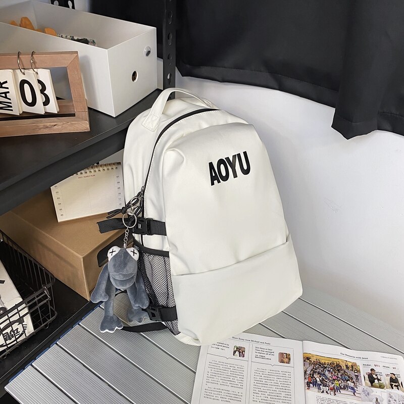 Stilvoller Rucksack für damen, 2022 geräumige schulranzen für paare, einfarbig, schlichte schülerrucksäcke für Teenager, jungen und mädchen: Weißer frosch