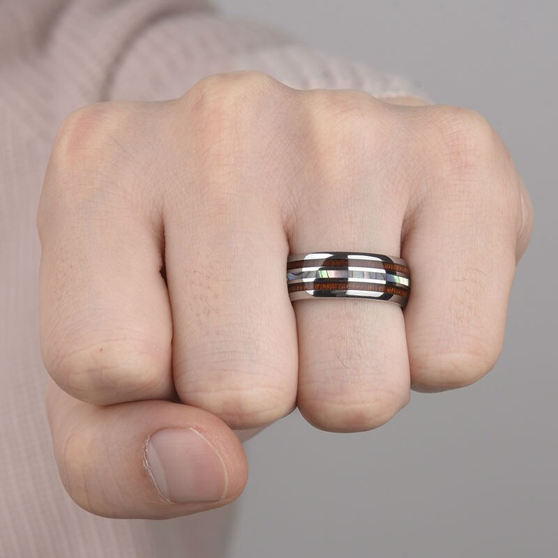 Mode Man Business 8 Mm Tungsten Carbide Ringen Inlay Koa Hout En Abalone Shell Wedding Band Voor Man 'S Party Sieraden