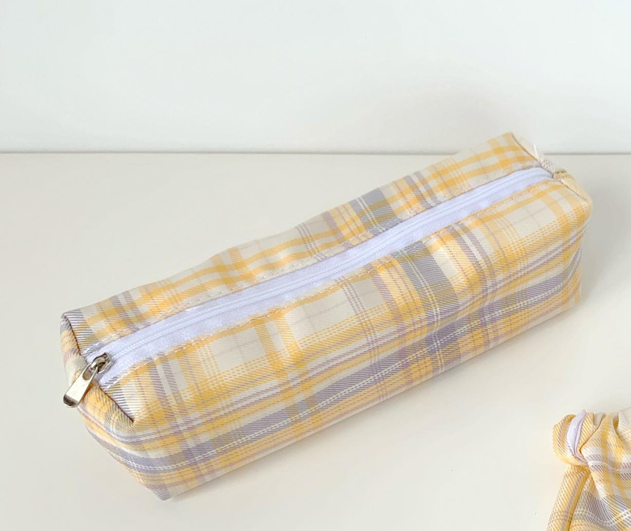 Portamonete Vintage giapponese semplice Mini Plaid retrò Plaid carino Mini custodia per ragazze borsa per donna Mini astuccio a contrasto: Yellow Plaid  2