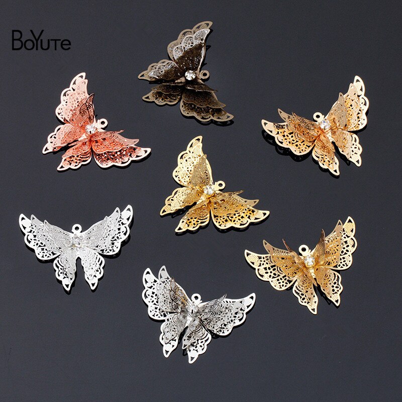 BoYuTe 10Pcs 25*35MM Metal Brass Filigree Butterfly Pendant Charms for Jewelry Making Accessories