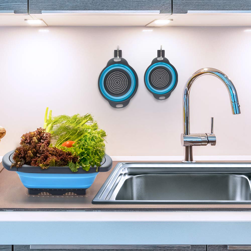 Silicone Collapsible Colander Quart Over The Sink Strainer Basket Kitchen Food Grade Flour Sifter Vegetable Strainers Dishwasher