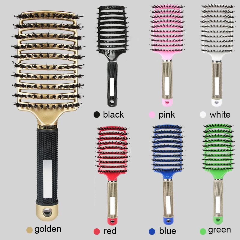 Peigne de Massage du cuir chevelu, brosse à cheveux en poils et en Nylon, brosse à cheveux démêlante humide et bouclée, outils de coiffure pour Salon de coiffure pour femmes