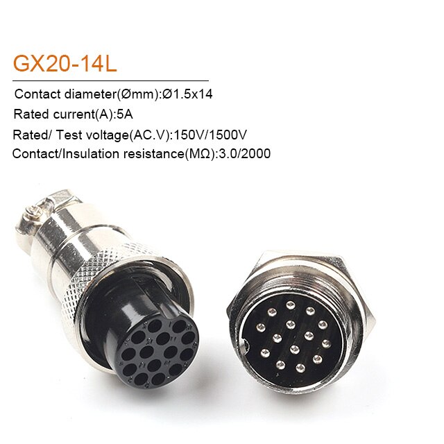 1Set GX20 2/3/4/5/6/7/8/9/10/12/14/15 Pin 20Mm Male + Vrouwelijke Circulaire Moer Type Draad Panel Aviation Connector Socket Plug: GX20-14 Nut type