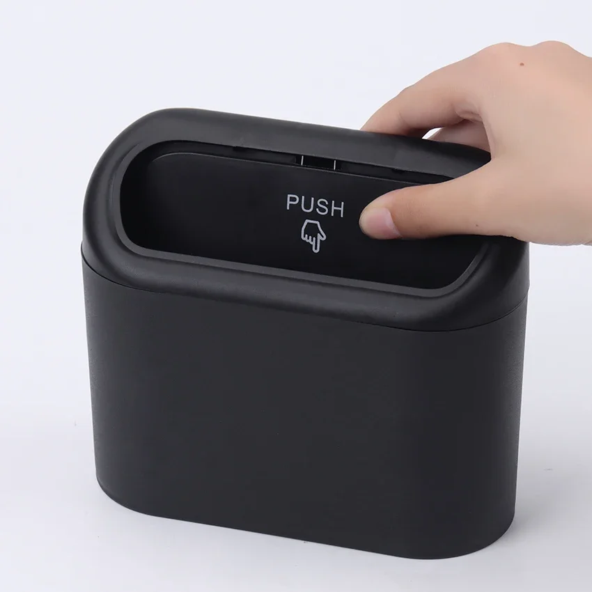 Car Clamshell Trash Bin Hanging Vehicle Garbage Dust Case Storage Box Black ABS Square Pressing Trash Can Universal Organizer: Default Title