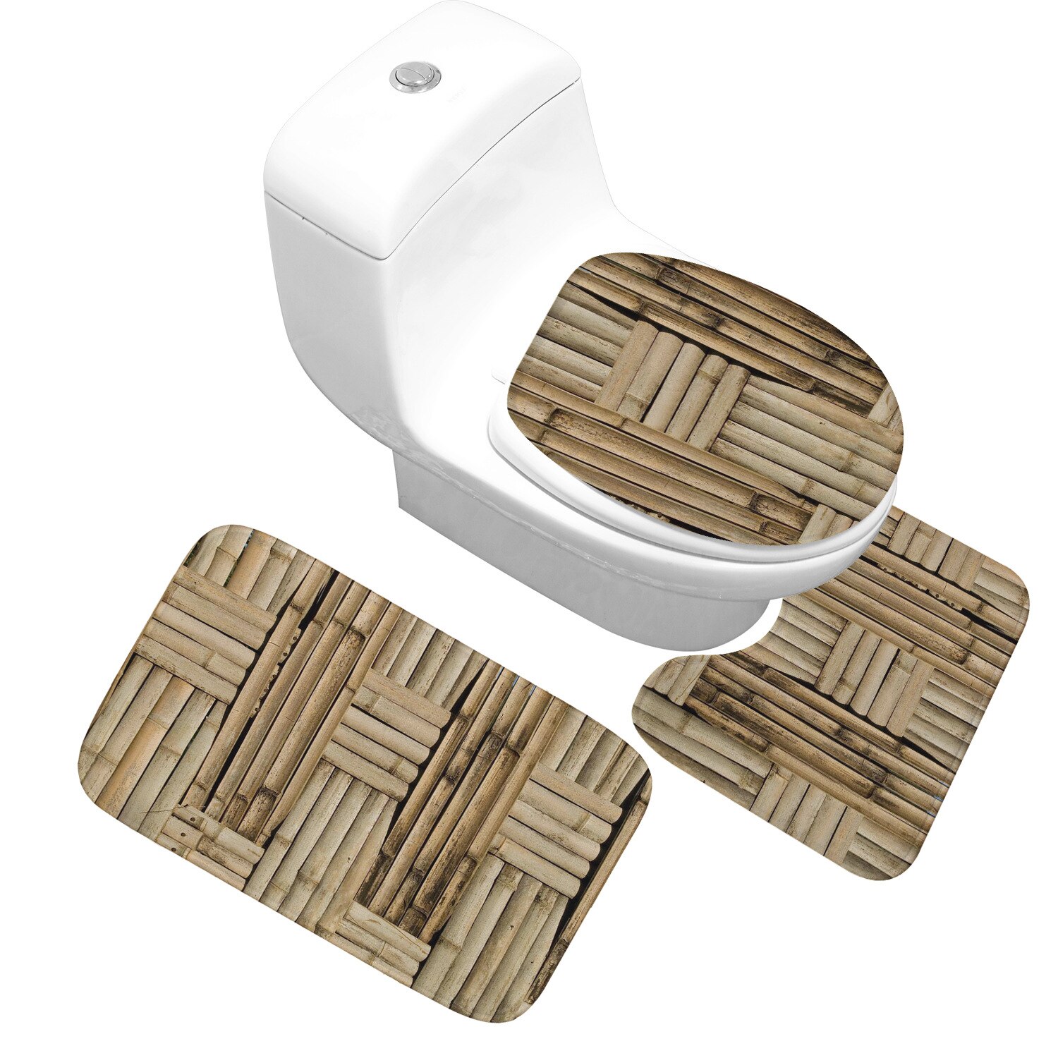Bamboe bedrukte badmattenset, flanellen toiletbrilhoes, antislip badmat, badmat, wasbare douchevloermat