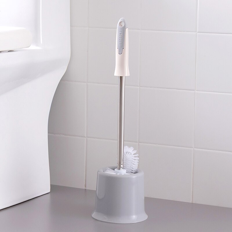 Orz silikone toiletbørsteholder sæt plastik langt håndtag badeværelse skrubbe rengøringsbørste dobbeltsidet toiletbørste med stativbase
