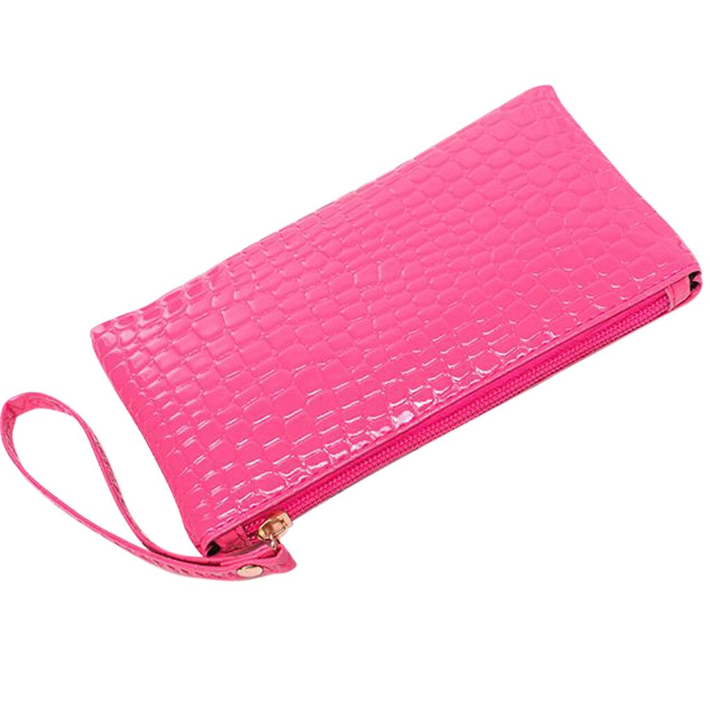 # H30 Mode Vrouwen Portemonnee Solid Lederen Mobiele Telefoon Zak Dame Korte Portemonnee Clutch Rits Coin Card Portemonnee Sleutel purse Mini Bag: Hot Pink