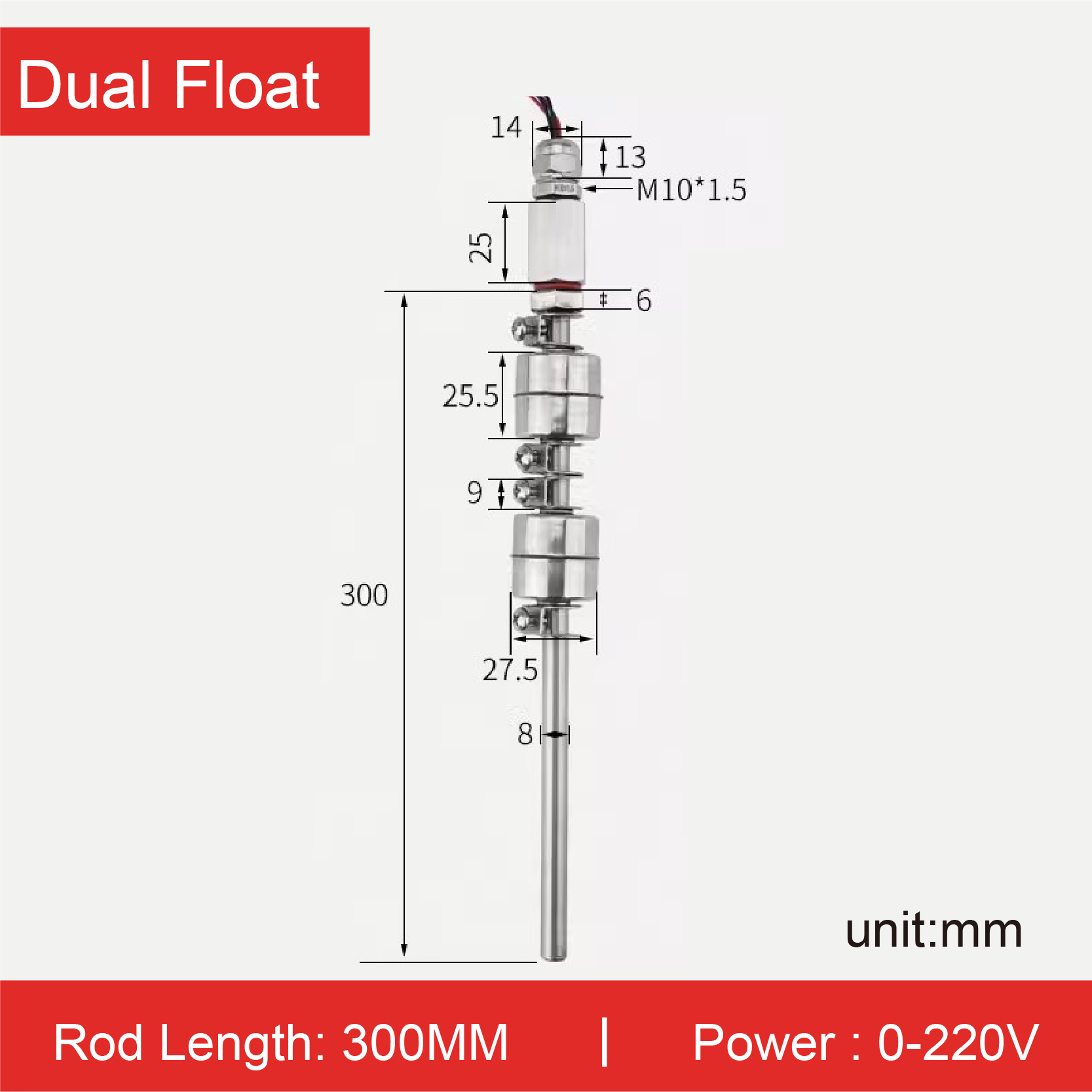 304 Stainless Steel Adjustable Float Switch Water Level Sensor Liquid Controller for Tank & Water Tower: Pink