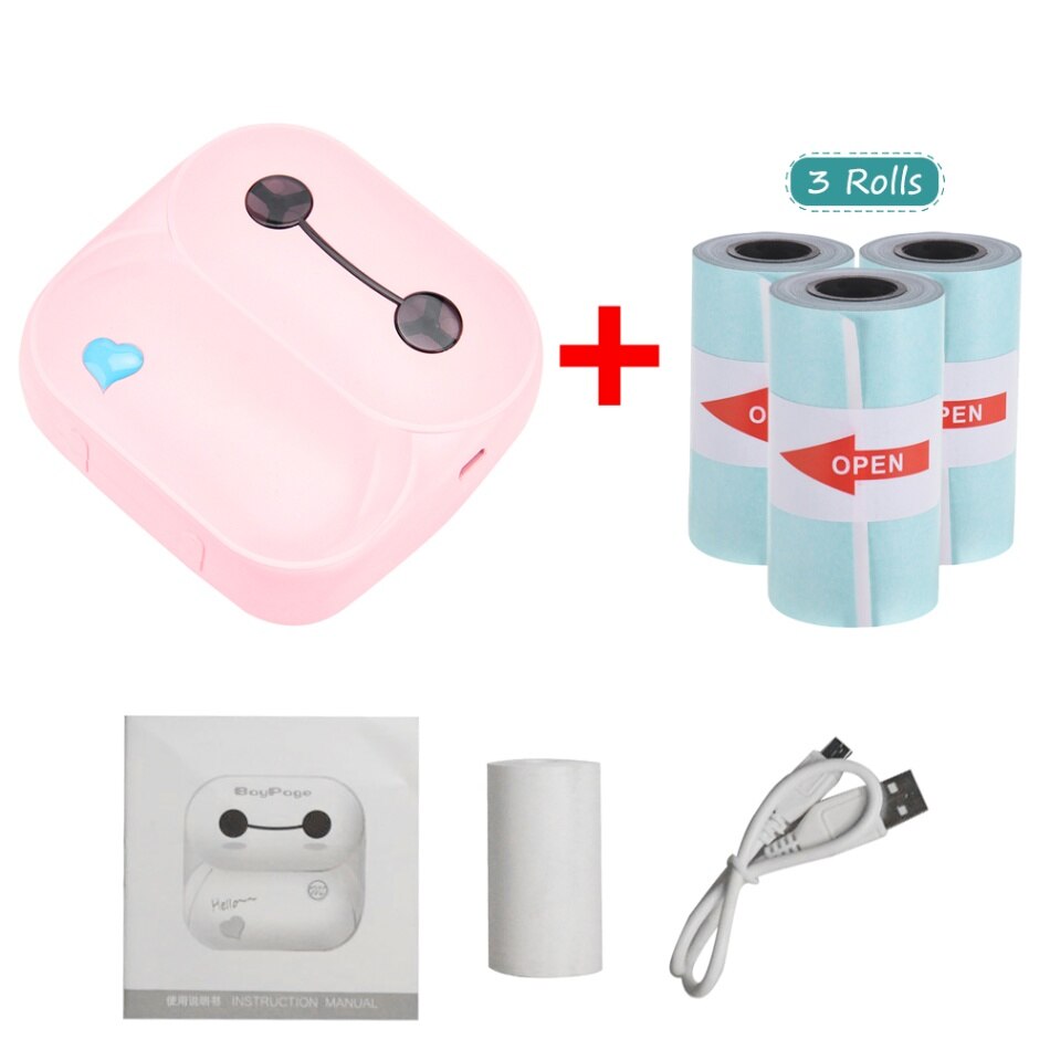 Portable Pocket Mini Thermal Photo Label Printer Bluetooth Wireless Printers 203DPI Impresoras Fotos For Mobile Phone Home use: Pink add 3 Papers
