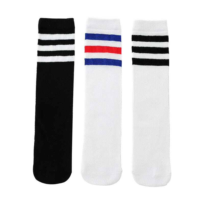 Chaussettes hautes pour filles de 3 à 15 ans, 10 paires/lot, chaussettes d&#39;été en coton rayé, maille respirante, Tube pour enfants, chaussettes au-dessus du genou