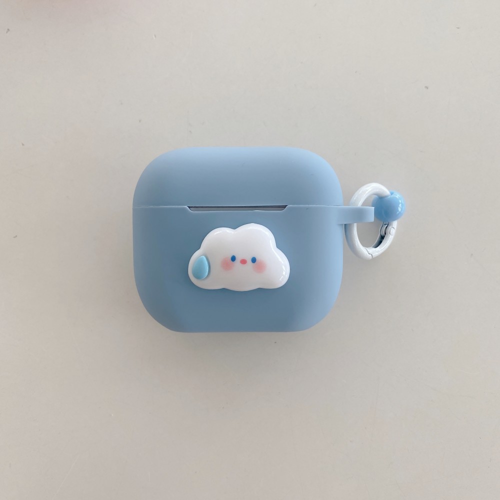 Étui pour écouteurs sans fil Apple Airpods 4 3 2 1 Pro 2 génération, étuis de protection en Silicone 3D avec nuage de dessin animé avec accessoire d'anneau: M / Olive