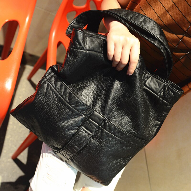 Soft Leather Women Bag Casual Black Hobo Bags PU Leather Handbag Totes Shopper Female Sling Shoulder Bags Retro Bag