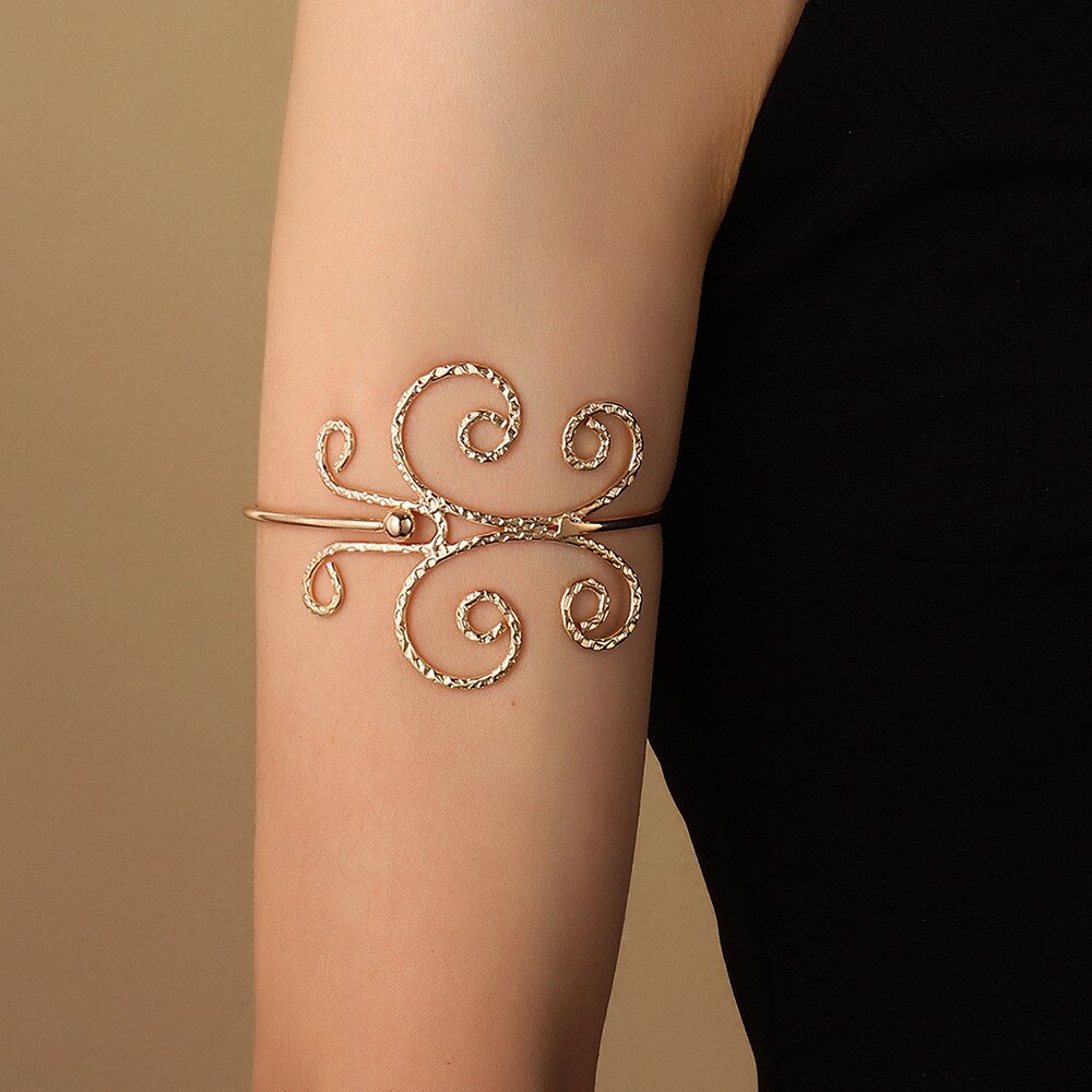 Bohemian Butterfly Leaf Charm Upper Bracelet Arm Chain Metal Hollow Out Geometric Pattern Retro Arm Cuff Bangle Body Bracelets