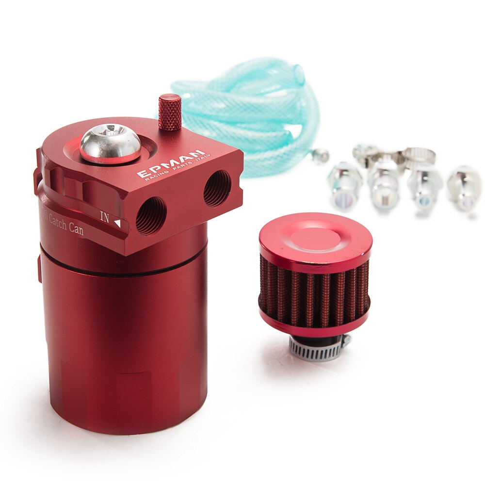 Baffled Aluminum Oil Catch Can Reservoir Tank / Oil Tank With Filter Universal EP-JYH08-AF: Red