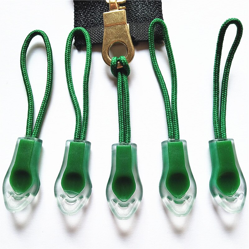 50Pcs Backpack Zipper Transparent Pull Cord Zip Fastener Zip Slider: 50pcs Grass Green