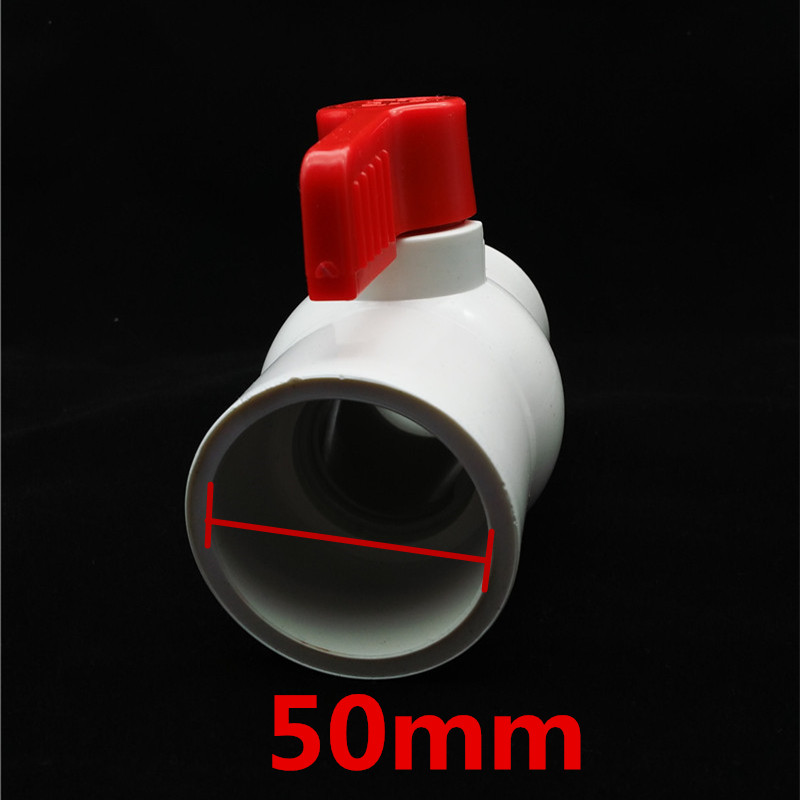 50mm to 50mm Inside Dia Slip Ends Two Way Ports PVC Ball Valve White Red
