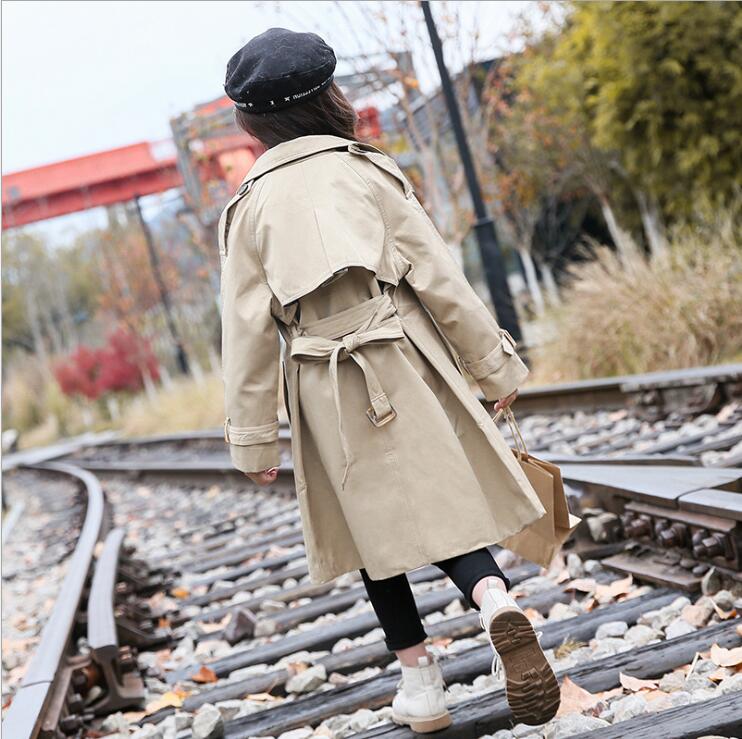 Teen Trench Coat Spring Girl Long Coats High-grade Kids Trench Coat Cotton Double-breasted Kids Jacket 6 8 10 12 Year