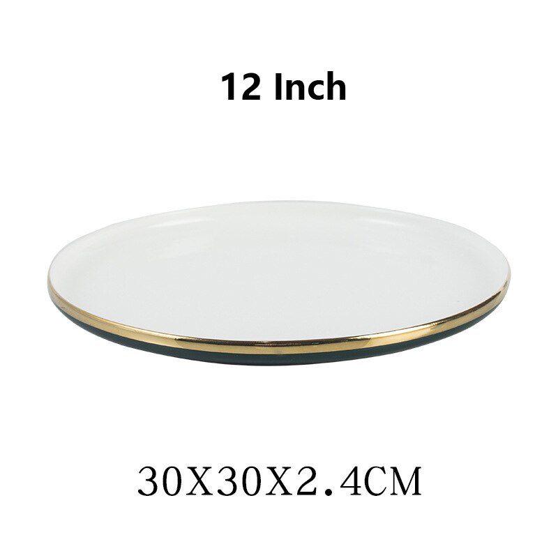 Nordic Stijl Groene Keramische Goud Inlay Diner Plaat Steak Food Lade Servies Rijke Soepkom Fruit Dessert Servies Set: 12 Inch Platter