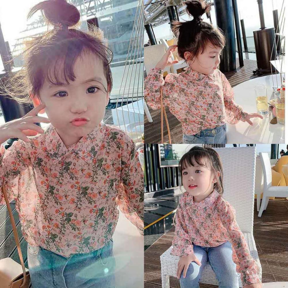 Camisa floral de chifón para niñas de verano de manga larga para niños de 3 a 8 años