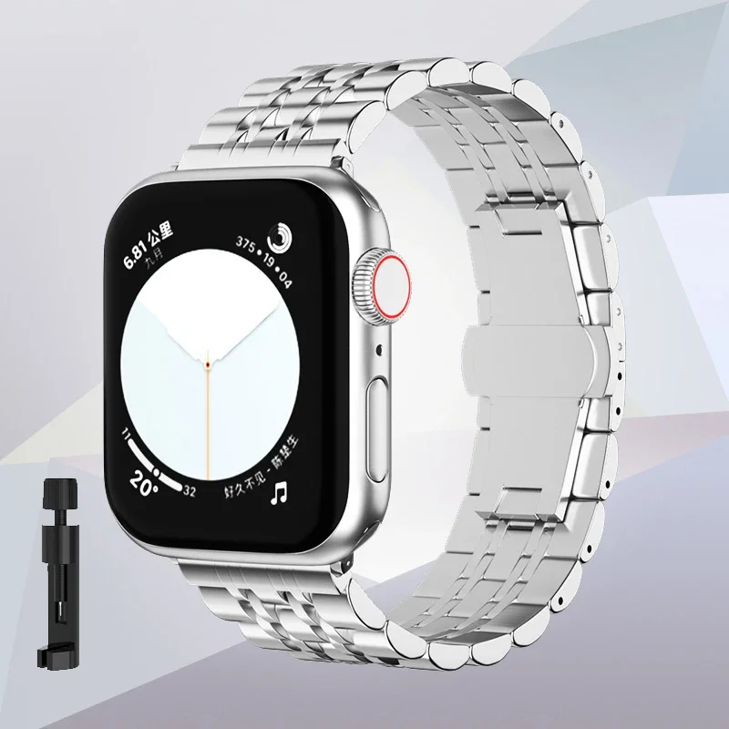 Metal Compatible Strap for Apple Watch Band 49mm 44mm 45mm 41mm 40mm Stainless Steel Bracelet iWatch Series 9 8 7 6 5 Ultra 2 SE