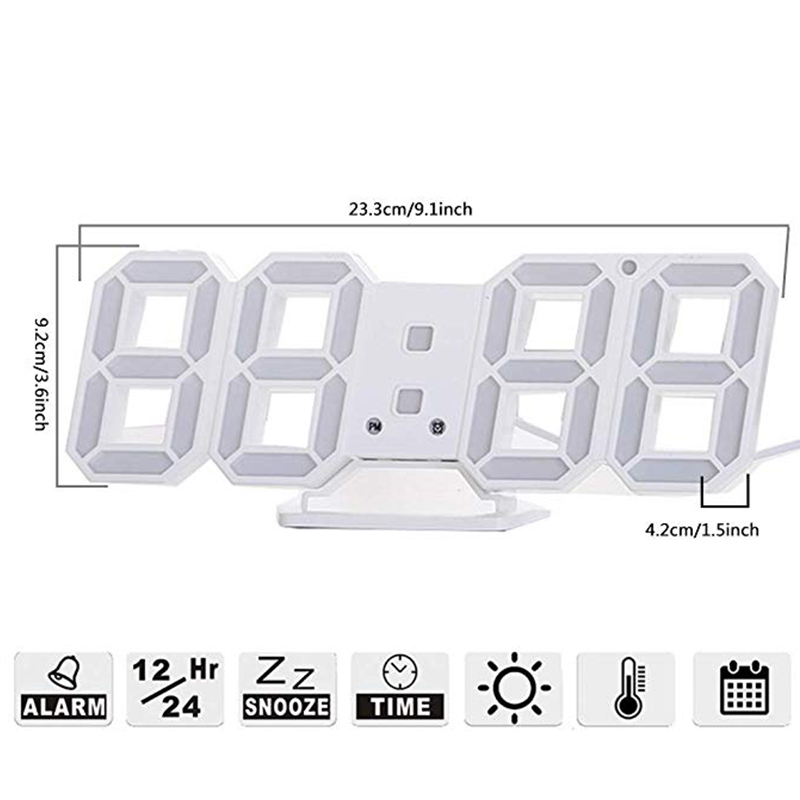 Modern Digital 3D LED digital wall Clock Alarm Clocks Snooze Clock with 12/24 Hour Display LB88