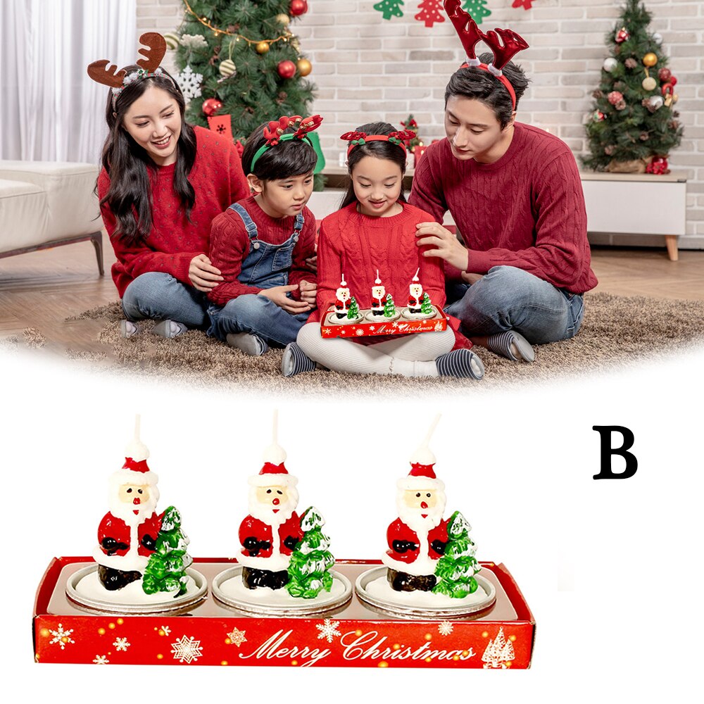 3pcs/Set Merry Christmas Candle Santa Claus Paraffin Candles Xmas Year Wedding Party Supplies Christmas Decorations For Home: B
