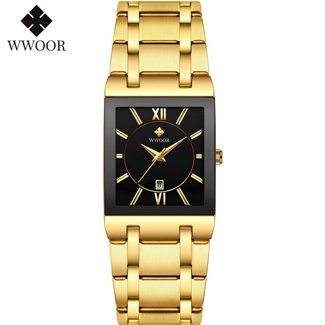 WWOOR-Relojes de pulsera para mujer, de cuarzo, Cuadrado dorado, rosa, deportivo, resistente al agua,: gold black
