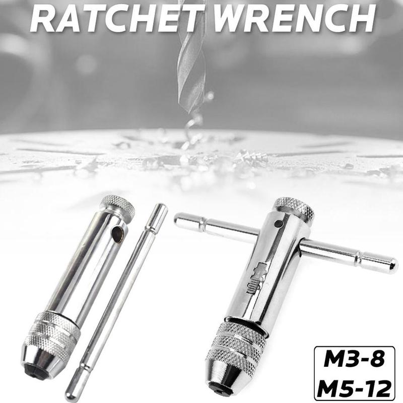 1Pc M3-M8 M5-M12 Verlengen Omkeerbare T Bar Handle Ratchet Voor Tap Sterven Kranen Sleutels Draad Tapping Wrench Verstelbare Houder tool