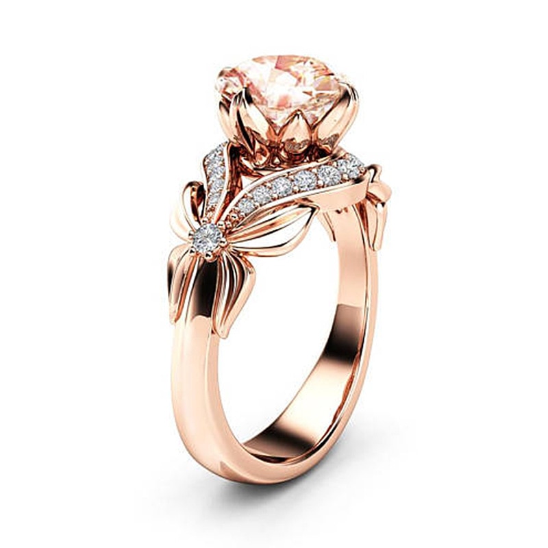 Mosovy Zirkoon Ingelegd Met Holle Vlinder Rose Gouden Trouwringen Voor Vrouwen Rhinestone Bow Engagement Ring Voor Vrouwelijke Sieraden