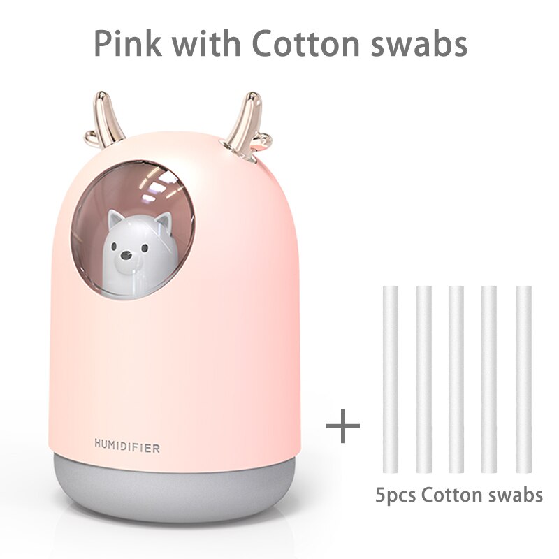 Luftfugter 300ml sød kanin ultra-støjsvag usb aroma essentiel værelse bil led natlampe luftrenser tåge maker luft friskere: Pink og 5 filtre