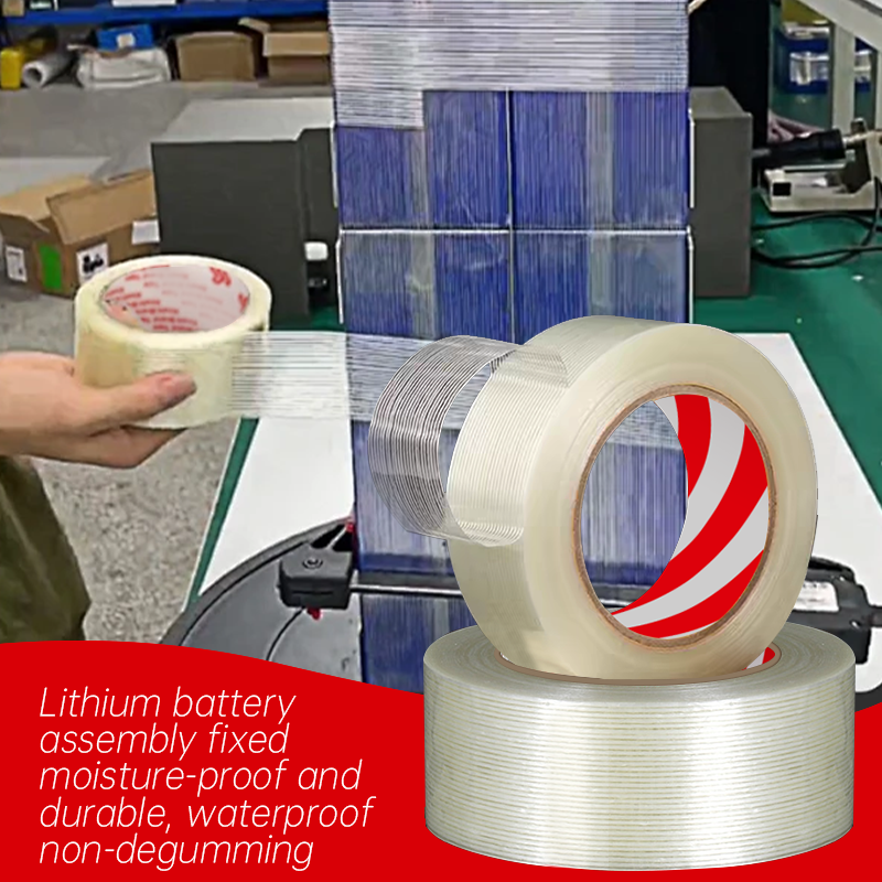Nastro in fibra a strisce Batteria al litio Avvolgimento isolante Nastro in fibra di vetro Sigillo adesivo trasparente su un solo lato Imballaggio fisso