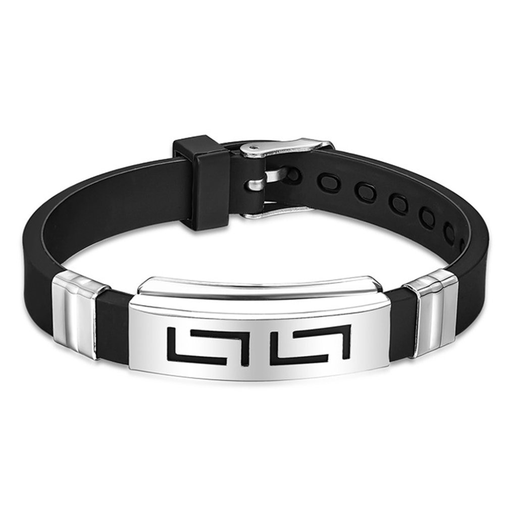 Stainless Steel Hand Chain Jewelry Men Boys Silicone Black Trendcy Shape Classic Bangle Bracelet Trendcy
