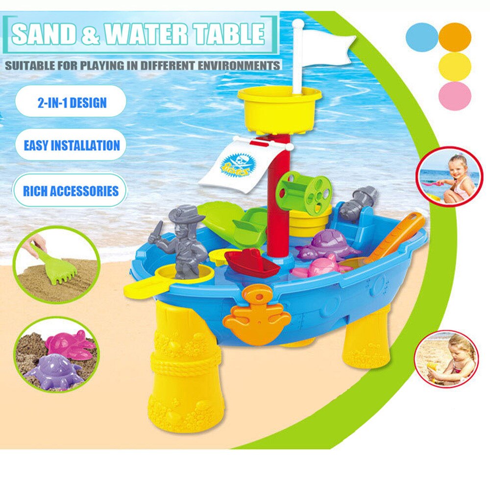 1 sæt børn strandbord sand legetøj sæt sand & vand bord udendørs have sandkasse sæt legebord børn sommer strand legetøj