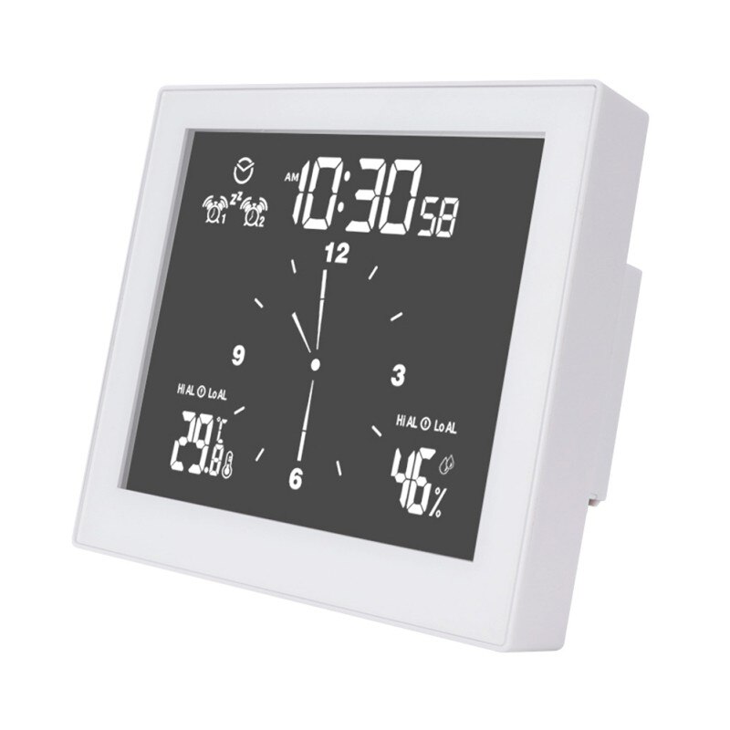 Digital & Analog-Digital Clocks Multifunctional Upper And Lower Limit Temperature And Humidity Meter Bathroom Clock Clock: White
