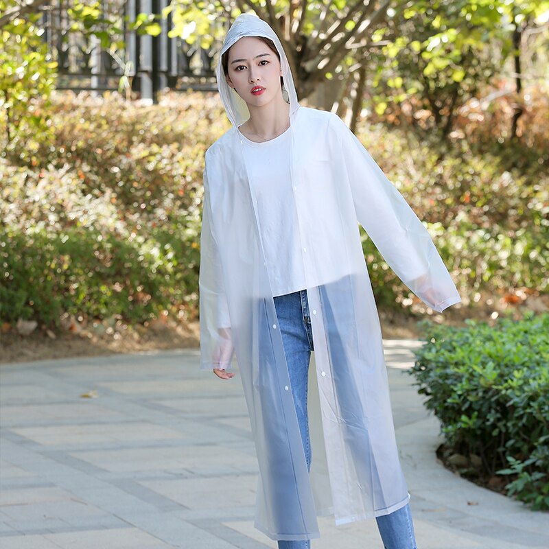 Mode PVC vrouwen En mannen Regenjas Verdikte Waterdichte Poncho Jas Transparante Camping Capuchon Voor Volwassenen Lange Regenjas: Clear / XXL