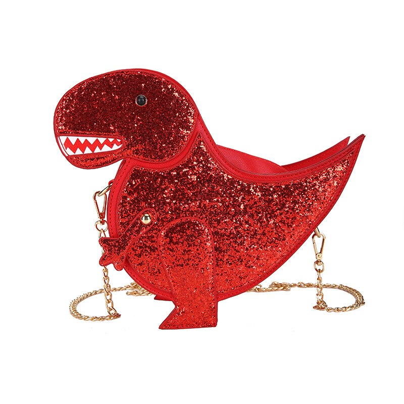 Sac à bandoulière à paillettes en forme de dinosaure pour femmes, sacs à main avec chaîne, pochette décontractée en cuir Pu: Rouge