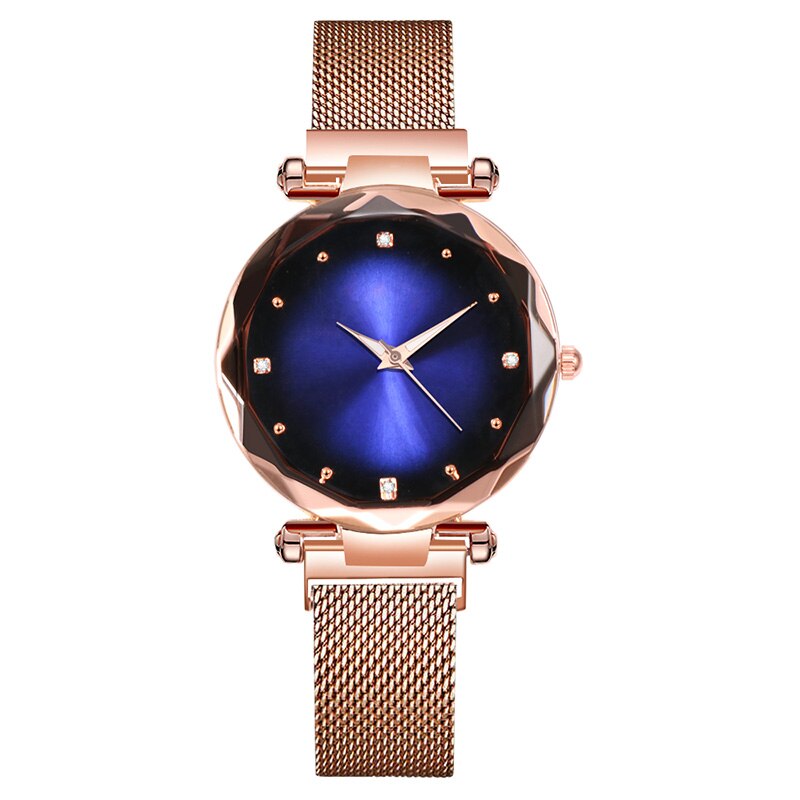 Kvinder ur magnet spænde armbånd ur kvinder luksus diamant kvinders ure kvarts ur damer armbåndsur: Blå