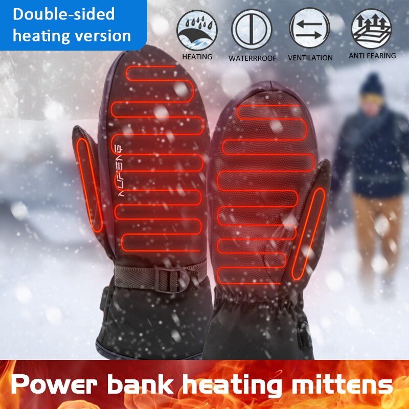 Power Bank Heating Gloves Double-sided Heating USB Electric Heating Mittens To Keep Warm In Winter Adjustable Temperature